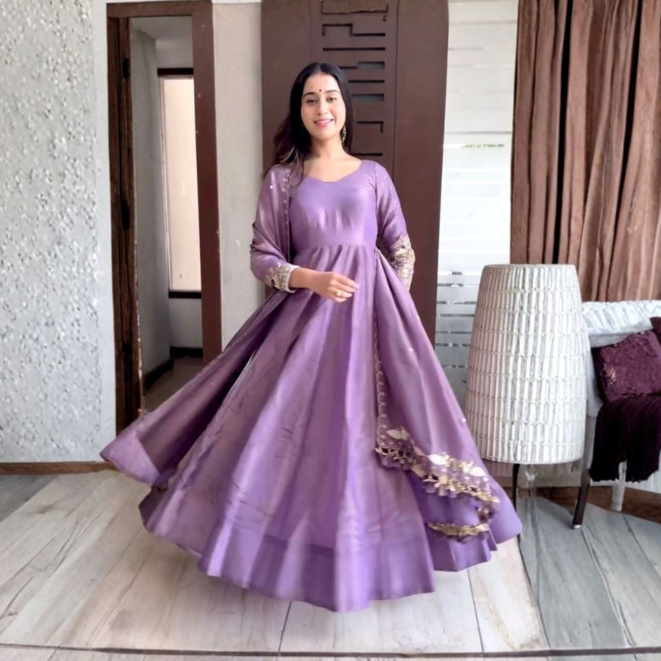 Roman Shimmer Sequin Embroidered Gown with Dupatta