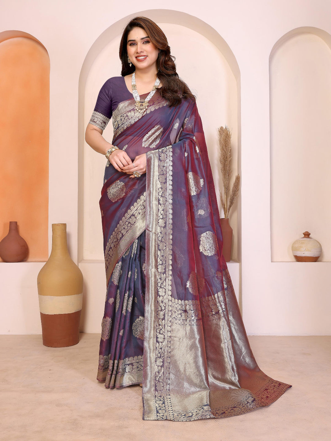Woven Banarasi Silk ready to wear saree with Zari Motifs