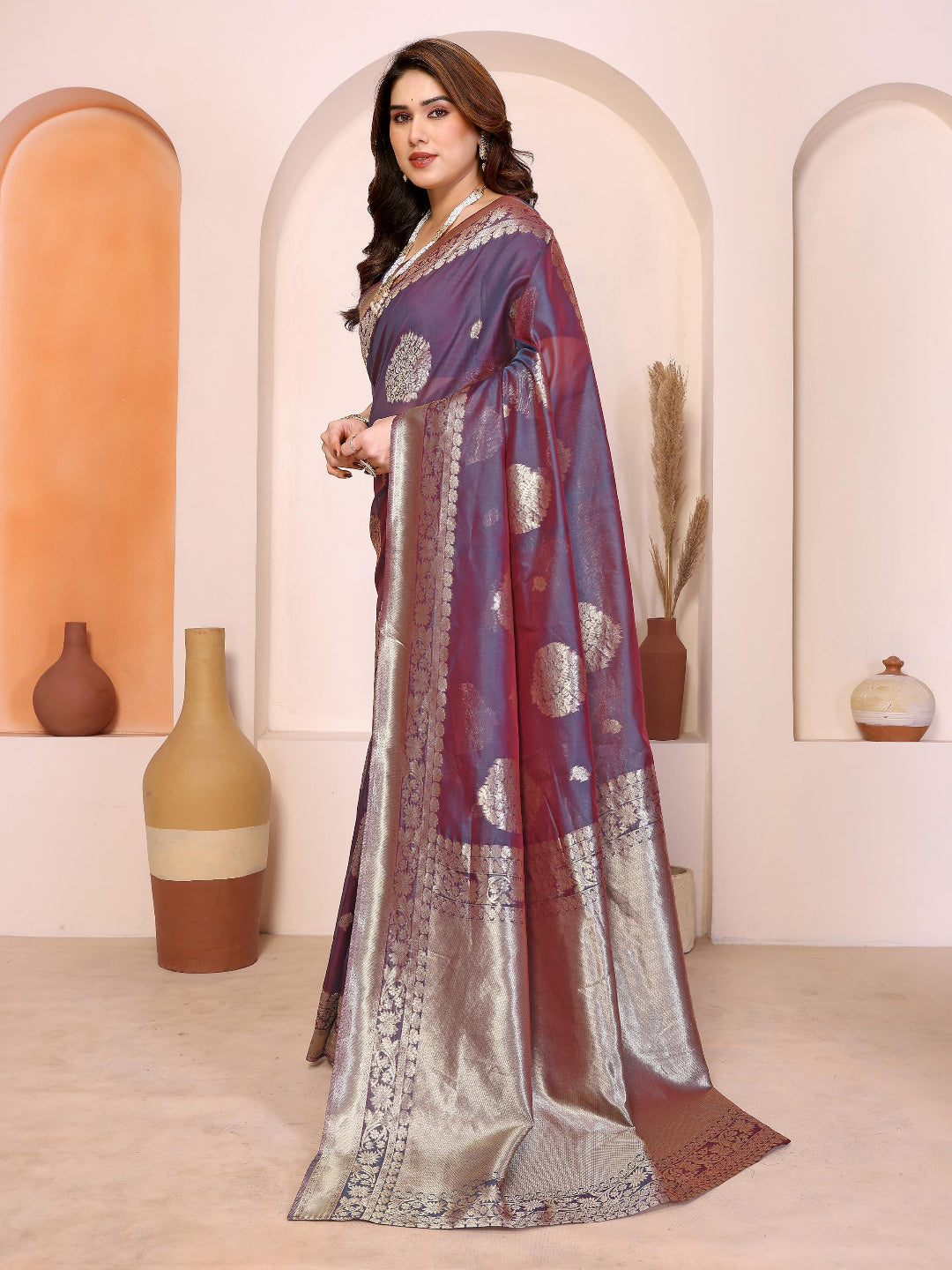 Woven Banarasi Silk ready to wear saree with Zari Motifs