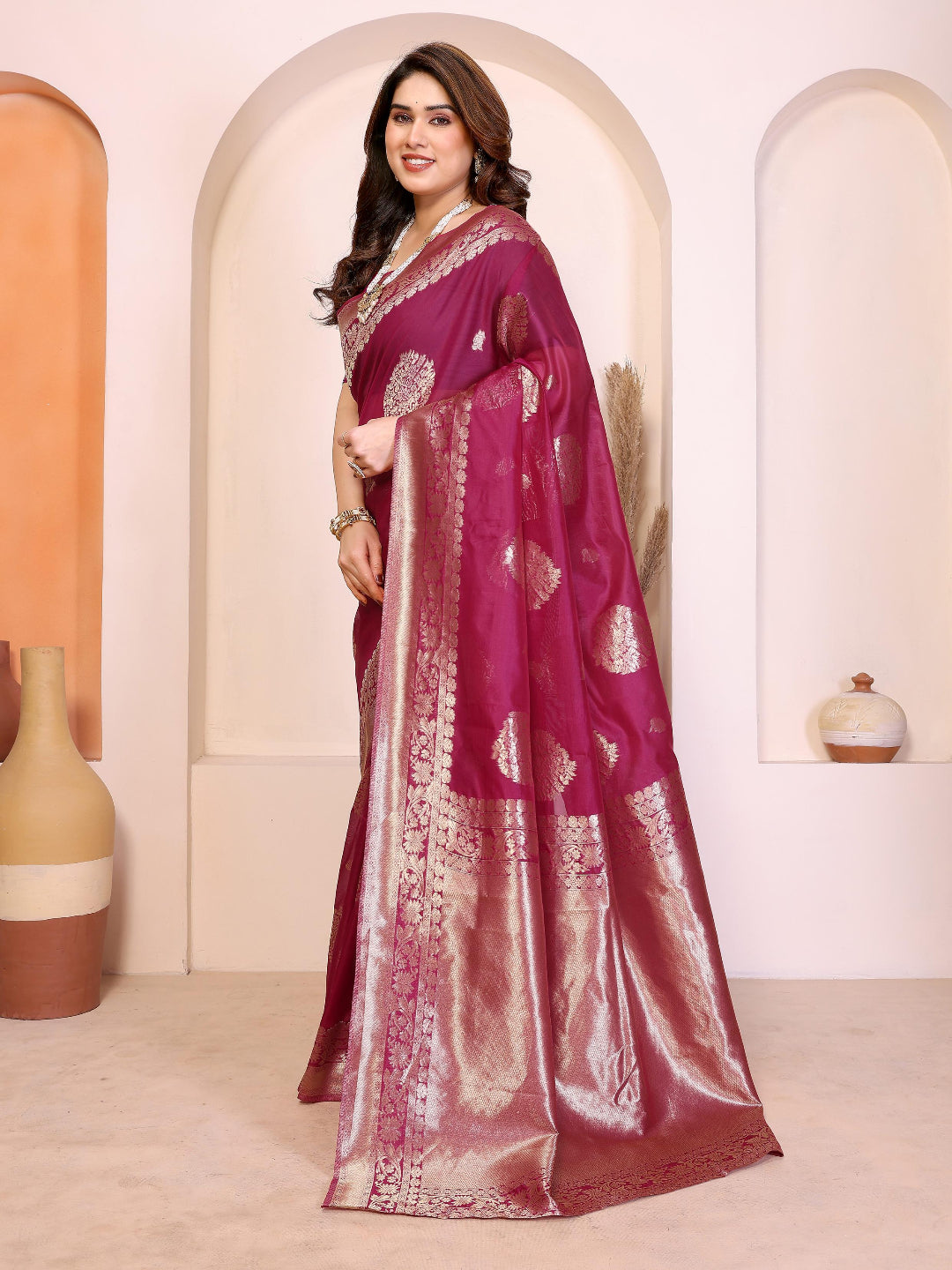 Woven Banarasi Silk ready to wear saree with Zari Motifs