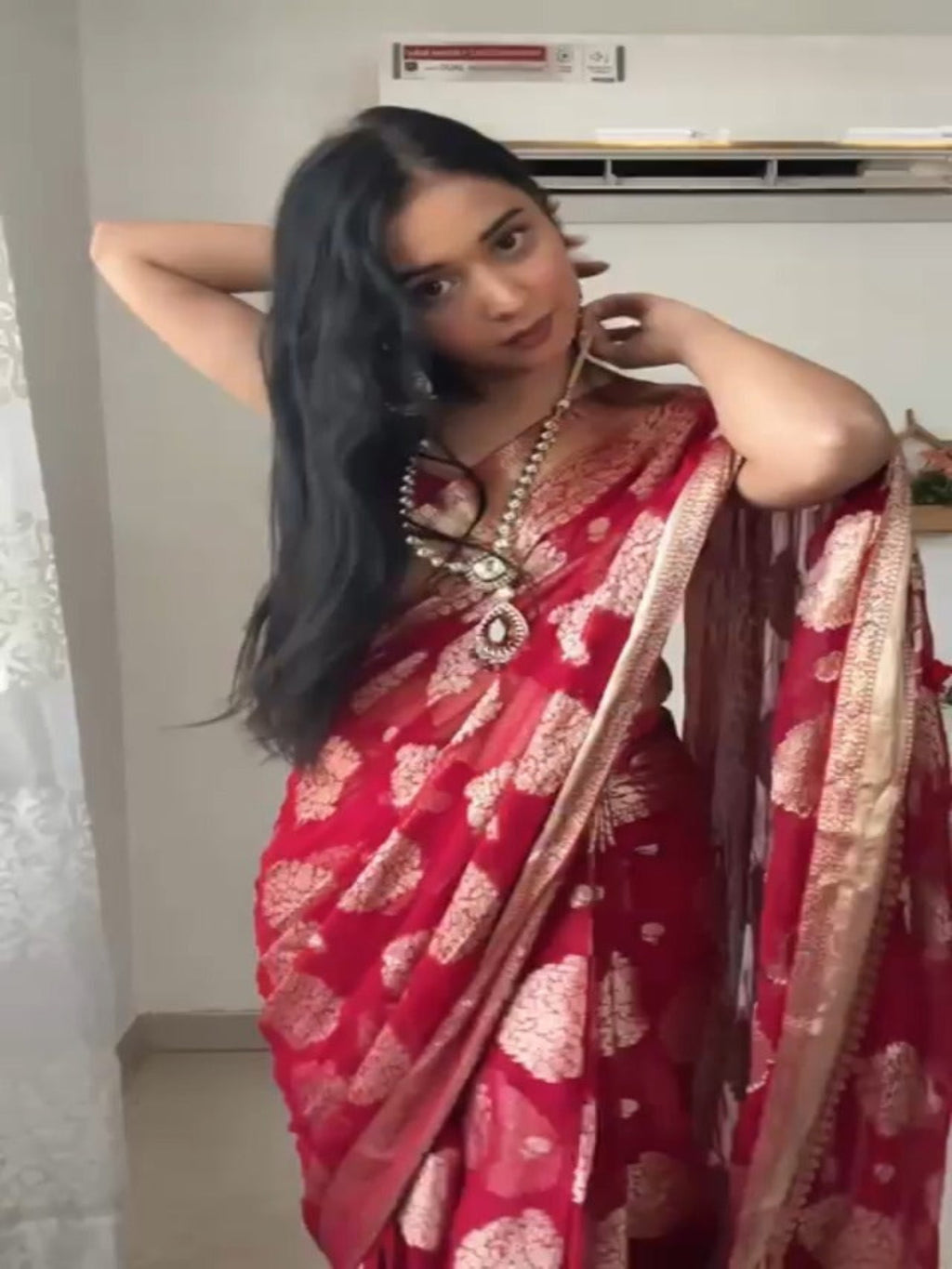 Woven Banarasi Silk ready to wear saree with Zari Motifs