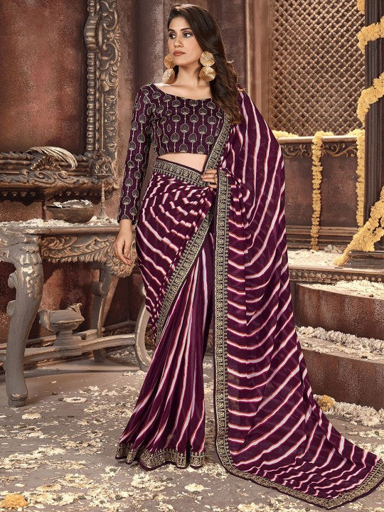Leheriya Grace Georgette Saree with Lace Border