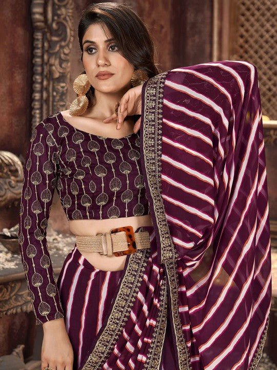 Leheriya Grace Georgette Saree with Lace Border