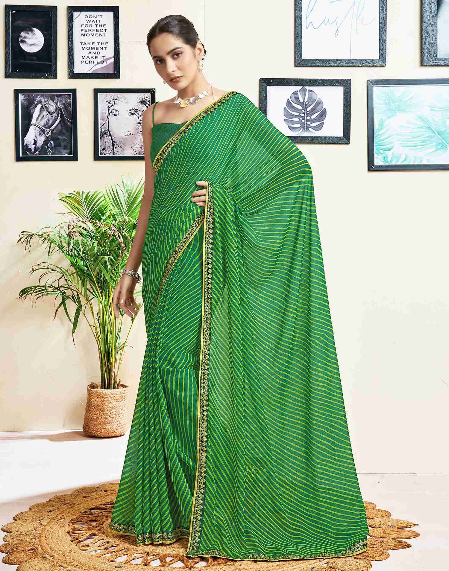 Rang Leheriya Georgette Saree with Lace Accents
