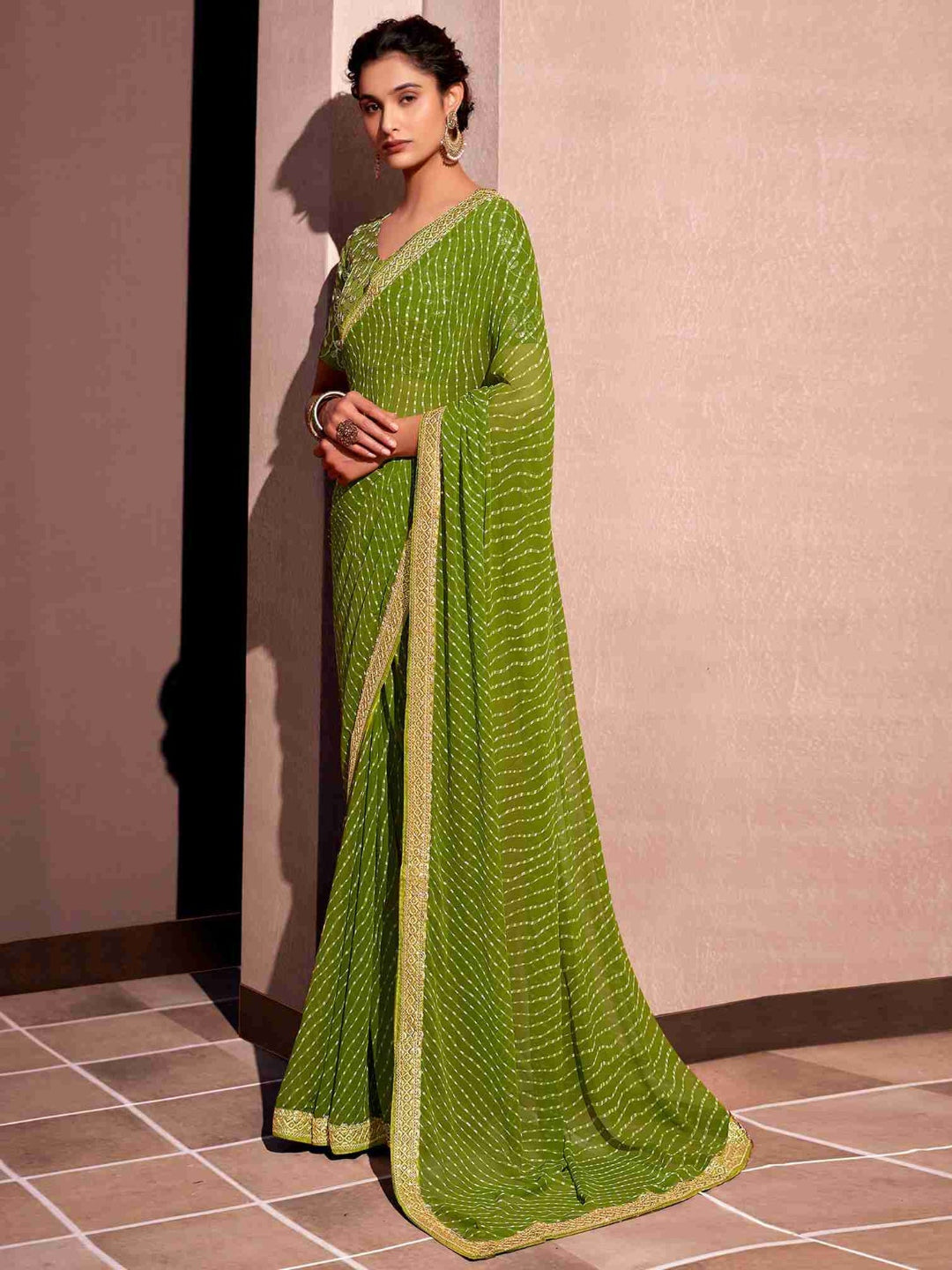 Rang Leheriya Georgette Saree with Lace Accents
