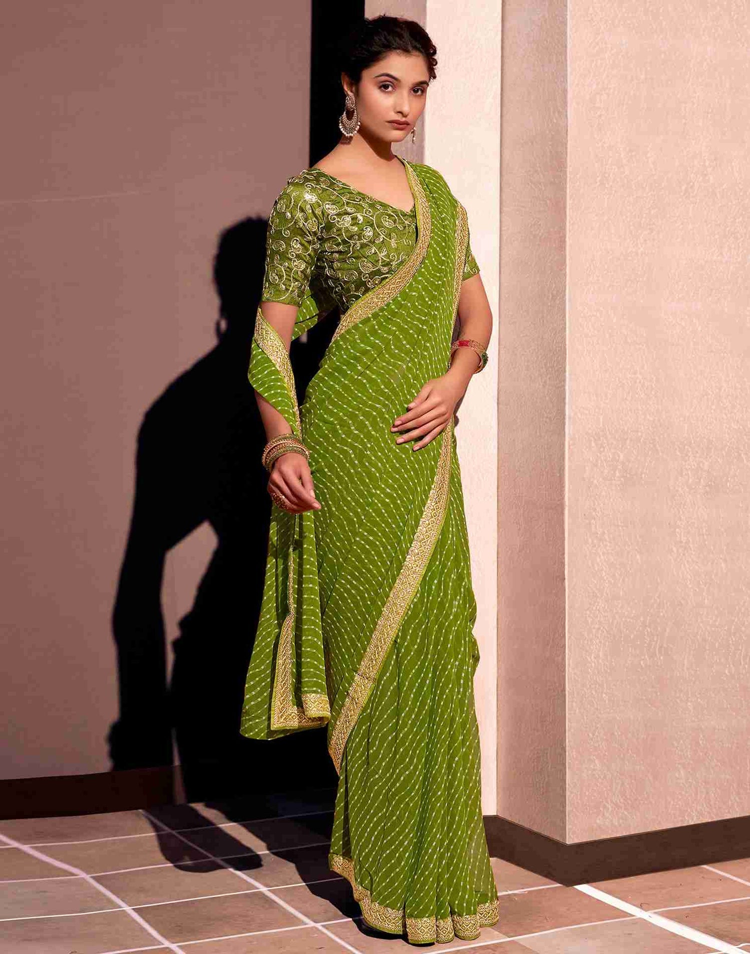 Rang Leheriya Georgette Saree with Lace Accents