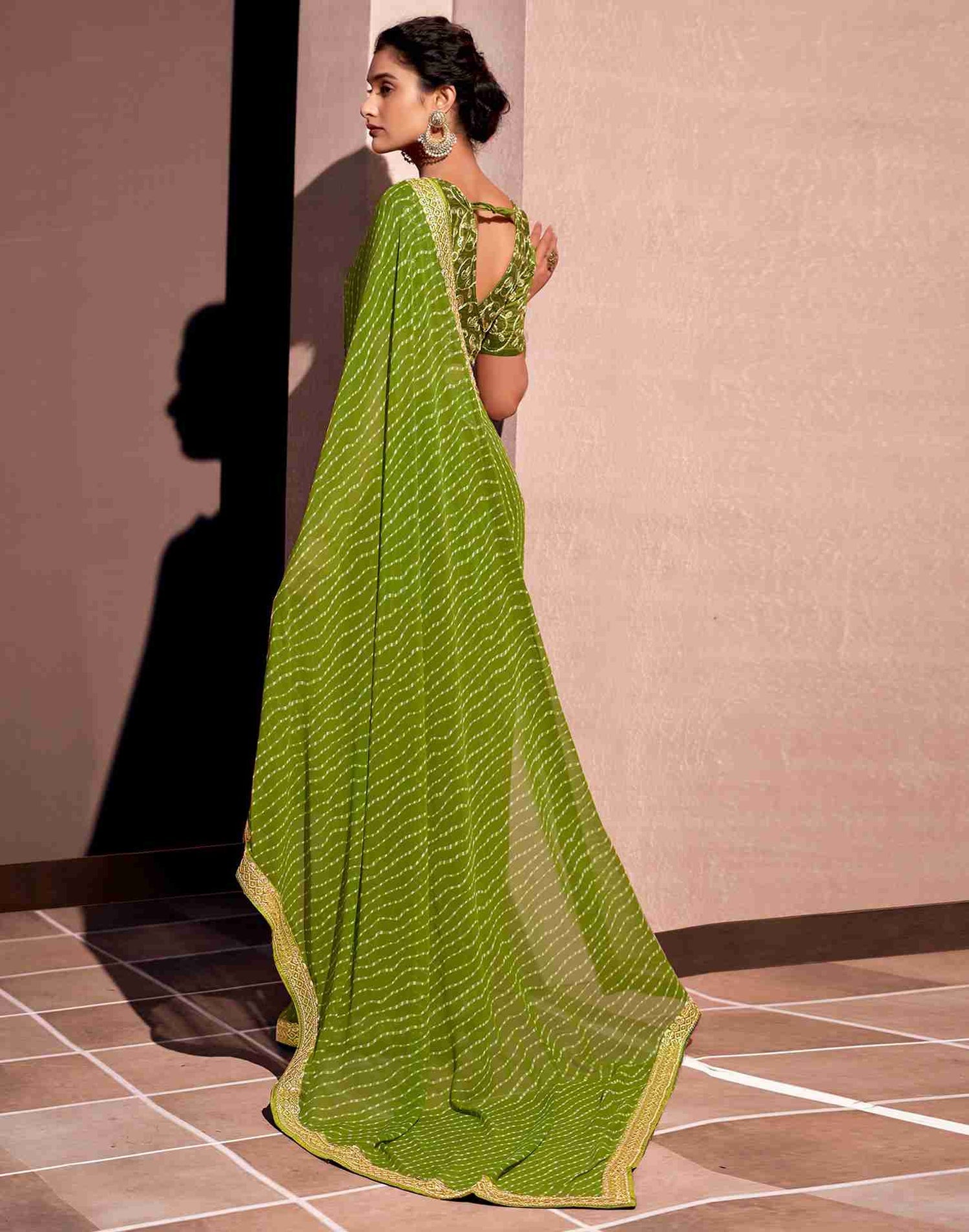 Rang Leheriya Georgette Saree with Lace Accents