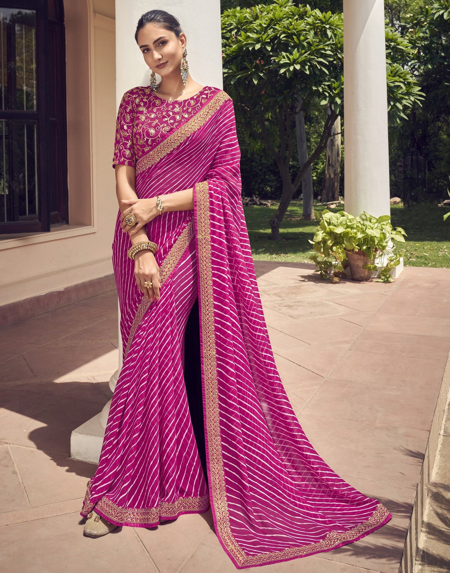 Rang Leheriya Georgette Saree with Lace Accents