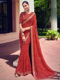 Rang Leheriya Georgette Saree with Lace Accents