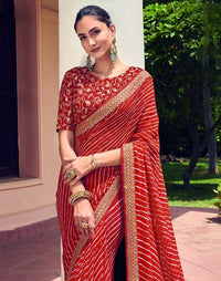 Rang Leheriya Georgette Saree with Lace Accents