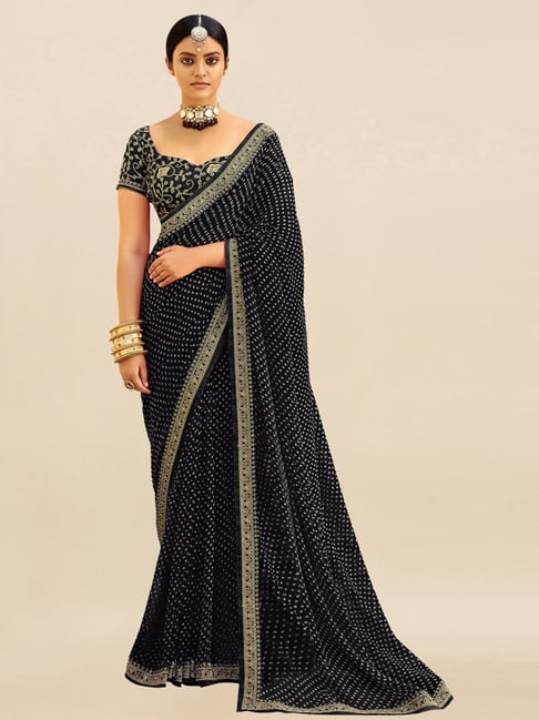 Bandhej Aura Georgette Saree with Lace Border