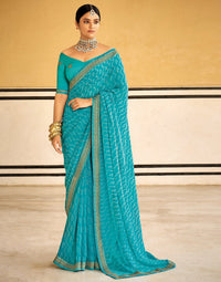 Bandhej Aura Georgette Saree with Lace Border