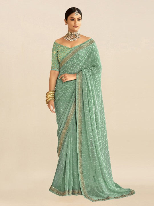 Bandhej Aura Georgette Saree with Lace Border