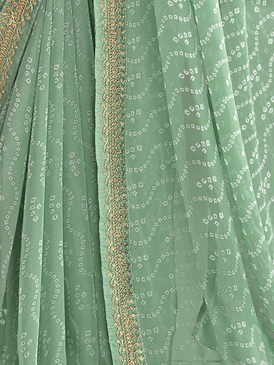 Bandhej Aura Georgette Saree with Lace Border