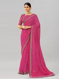 Bandhej Aura Georgette Saree with Lace Border