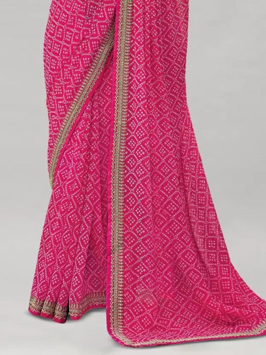 Bandhej Aura Georgette Saree with Lace Border