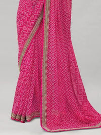 Bandhej Aura Georgette Saree with Lace Border