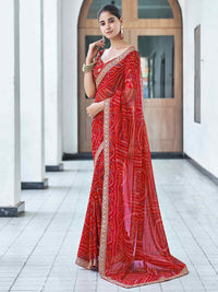 Bandhej Aura Georgette Saree with Lace Border