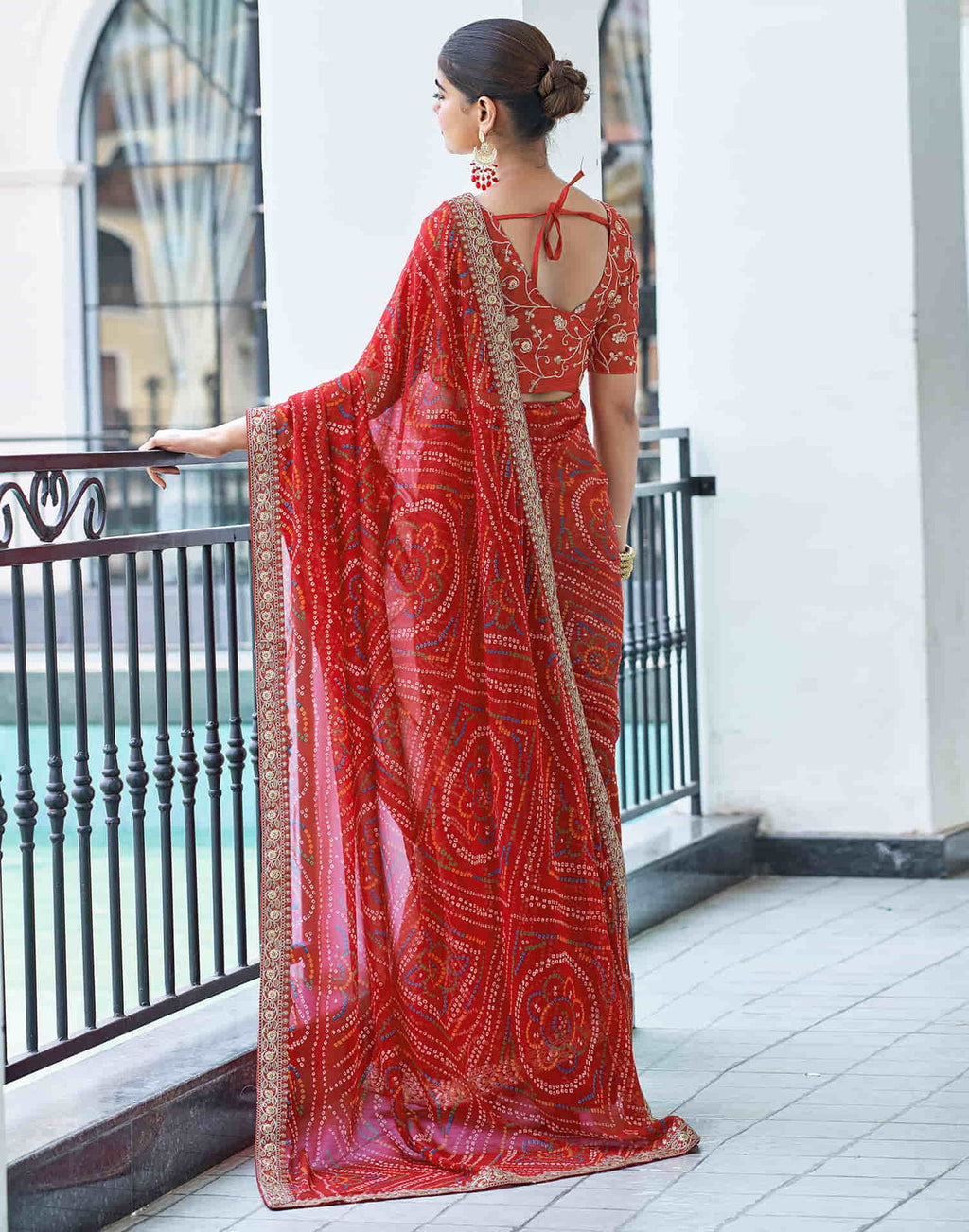 Bandhej Aura Georgette Saree with Lace Border