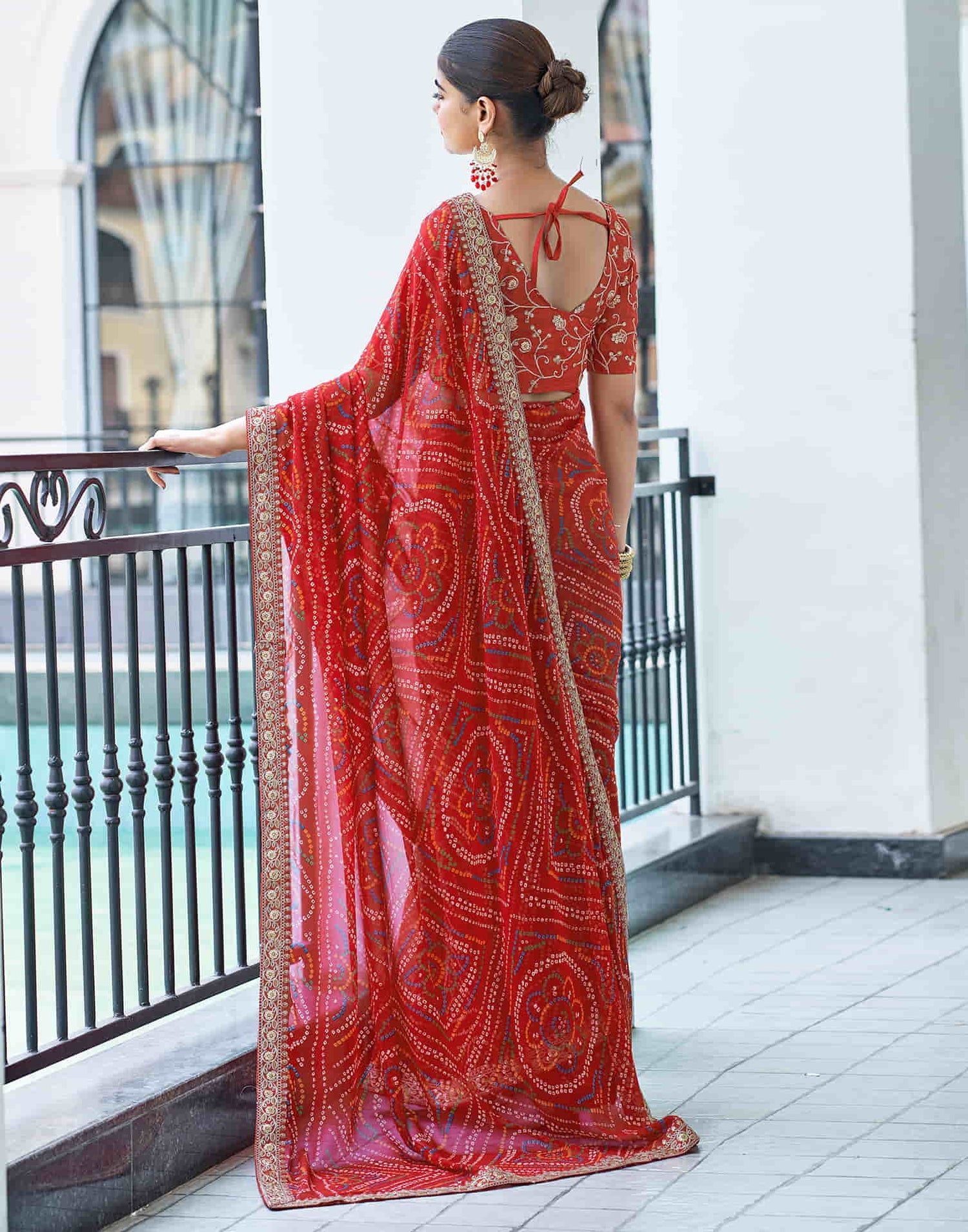 Bandhej Aura Georgette Saree with Lace Border