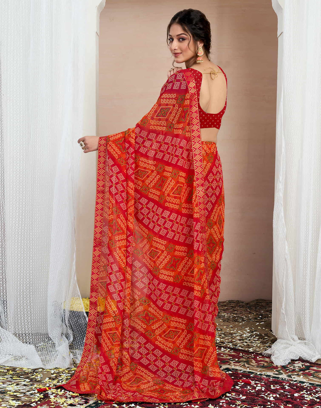 Bandhej Tassel Chiffon Saree