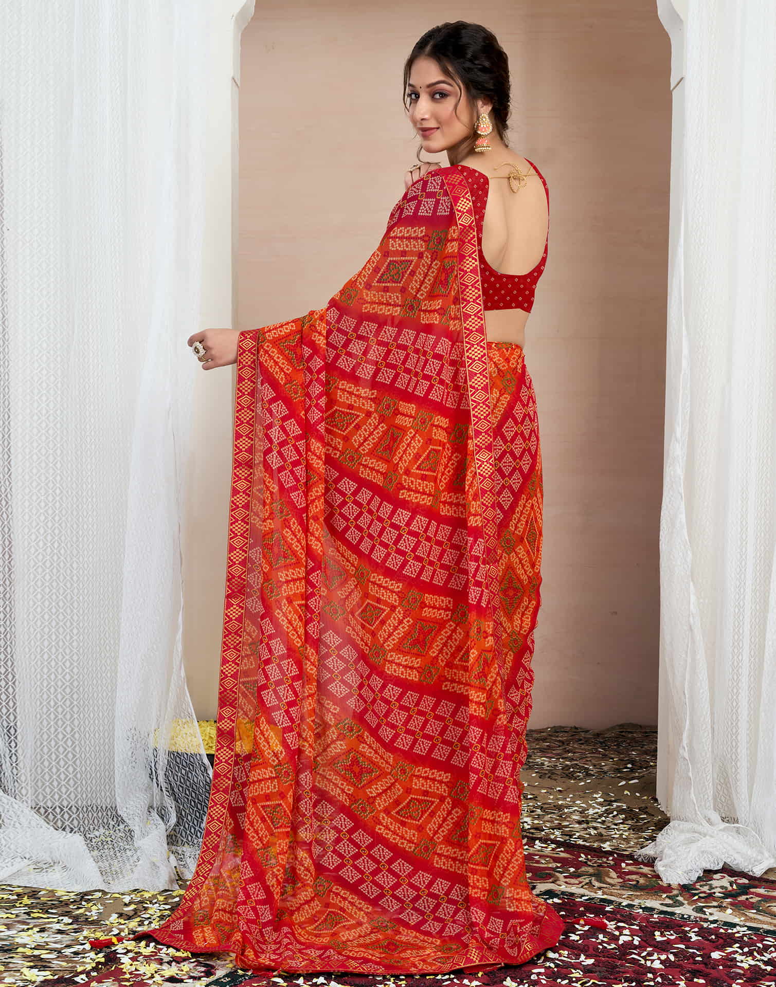 Bandhej Tassel Chiffon Saree