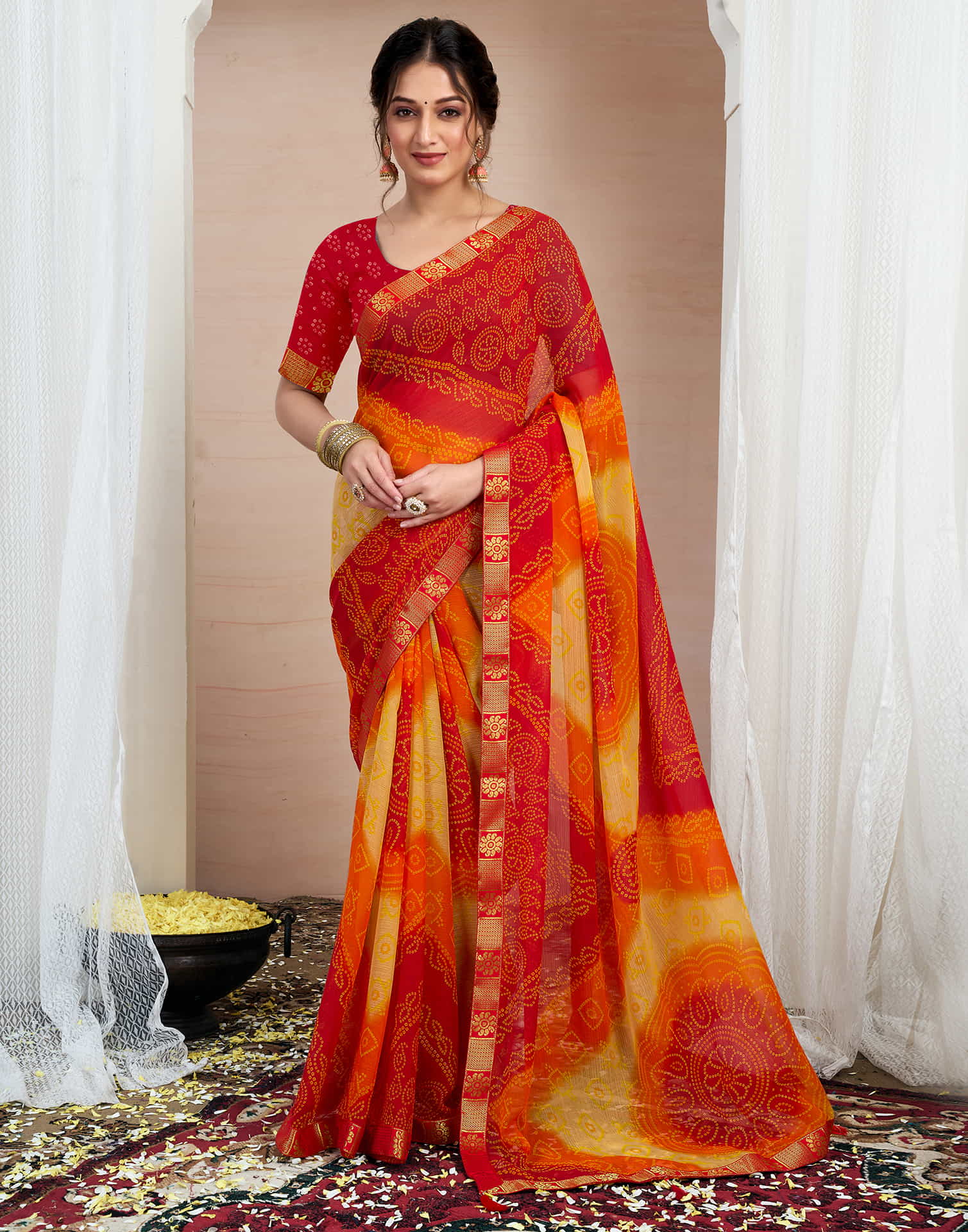 Bandhej Tassel Chiffon Saree