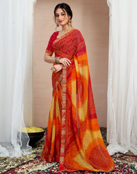 Bandhej Tassel Chiffon Saree