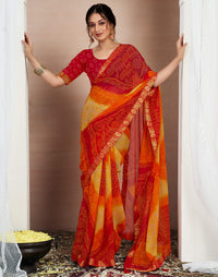 Bandhej Tassel Chiffon Saree