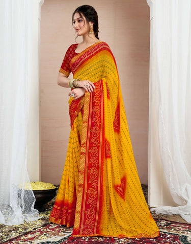 Bandhej Tassel Chiffon Saree