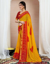 Bandhej Tassel Chiffon Saree