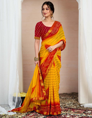 Bandhej Tassel Chiffon Saree