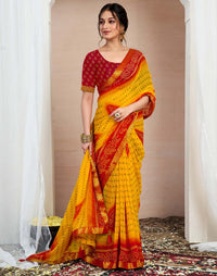 Bandhej Tassel Chiffon Saree