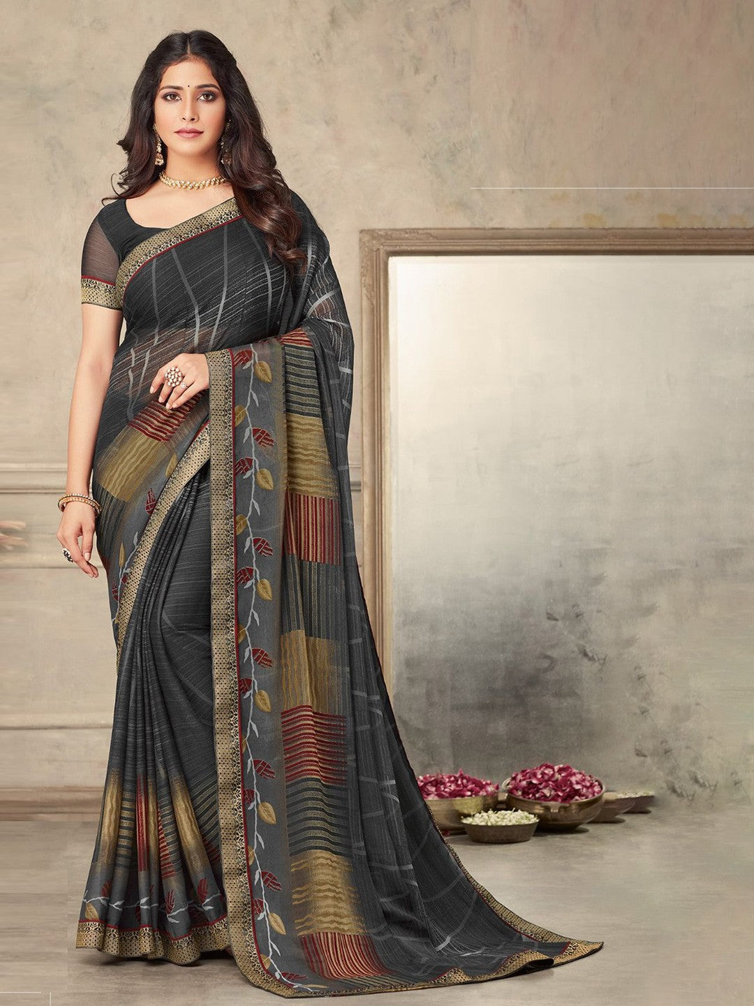 Aarohi Digital Print Chiffon Saree with Lace Border