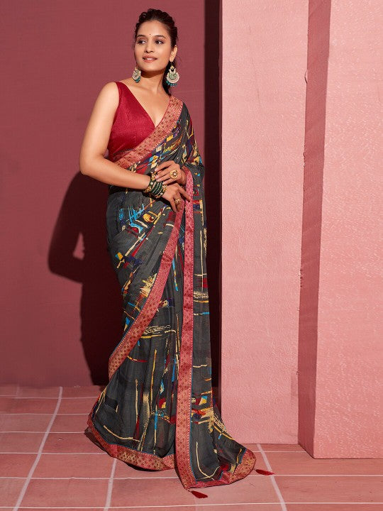 Aarohi Digital Print Chiffon Saree with Lace Border