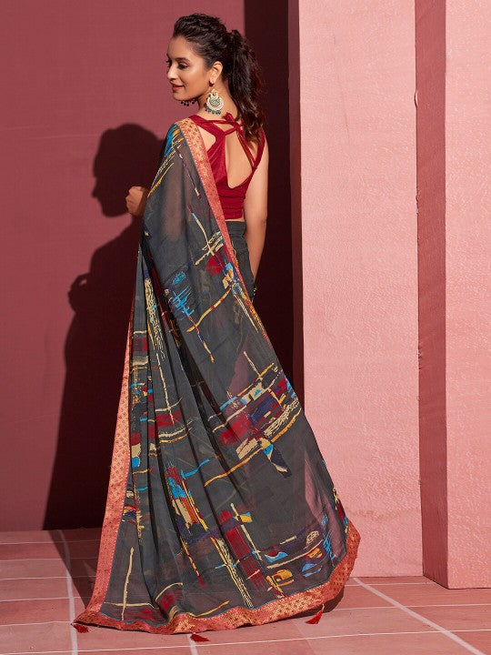 Aarohi Digital Print Chiffon Saree with Lace Border