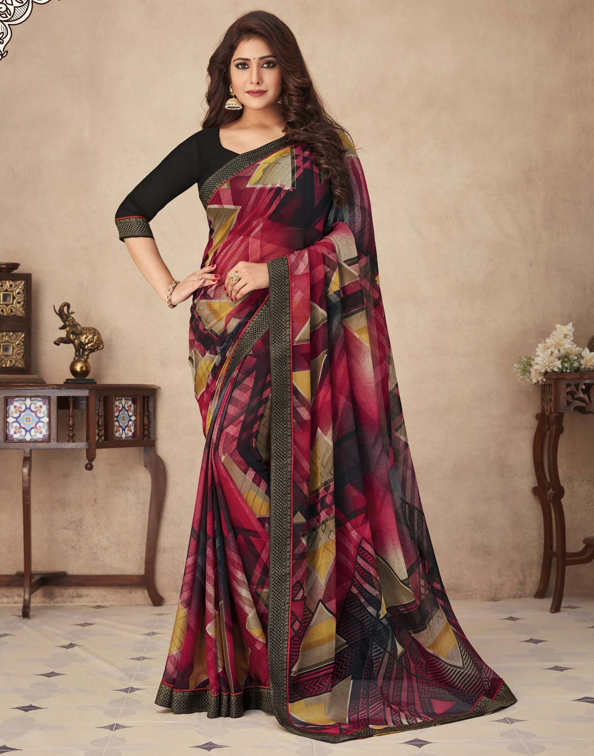 Aarohi Digital Print Chiffon Saree with Lace Border