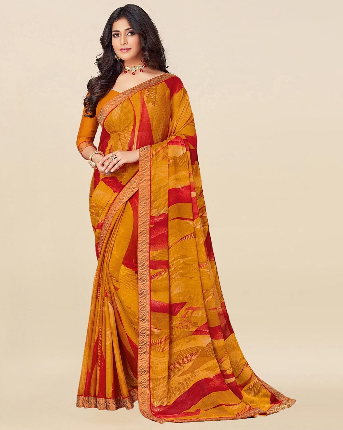 Aarohi Digital Print Chiffon Saree with Lace Border