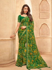Aarna Floral Printed Chiffon Saree with Lace Border