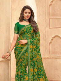 Aarna Floral Printed Chiffon Saree with Lace Border