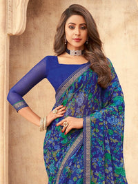 Aarna Floral Printed Chiffon Saree with Lace Border