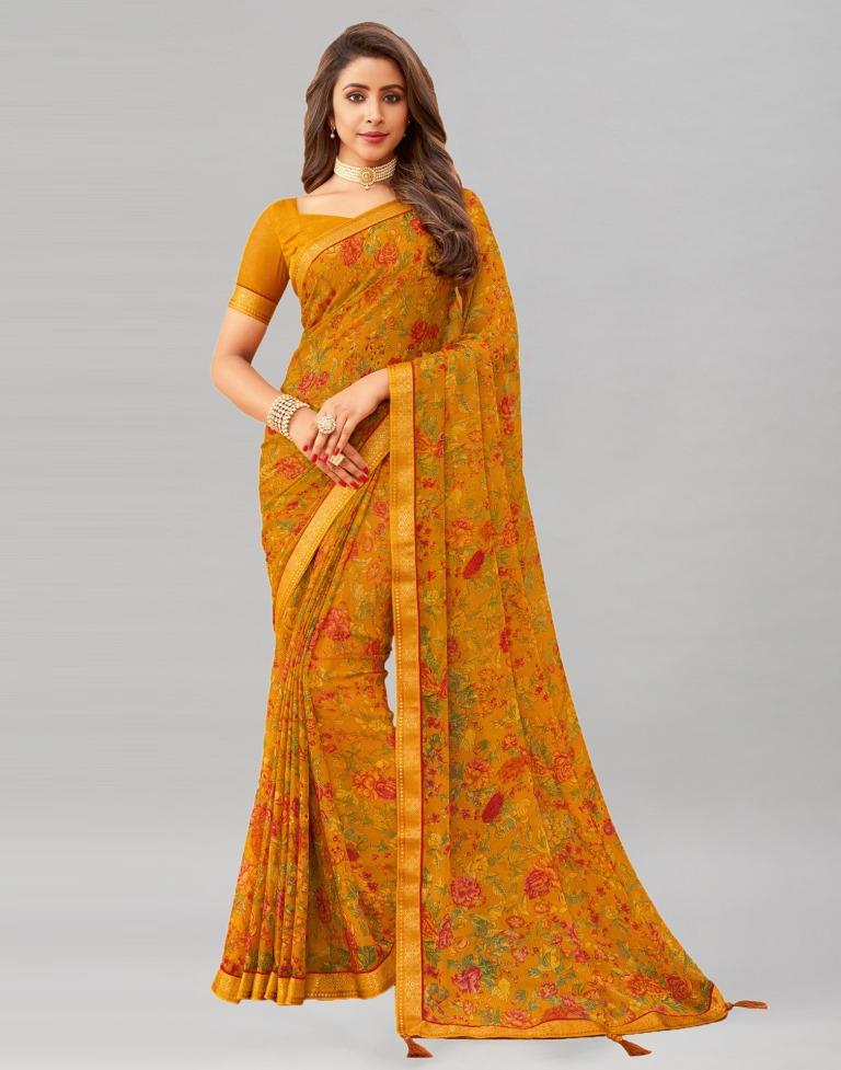 Aarna Floral Printed Chiffon Saree with Lace Border