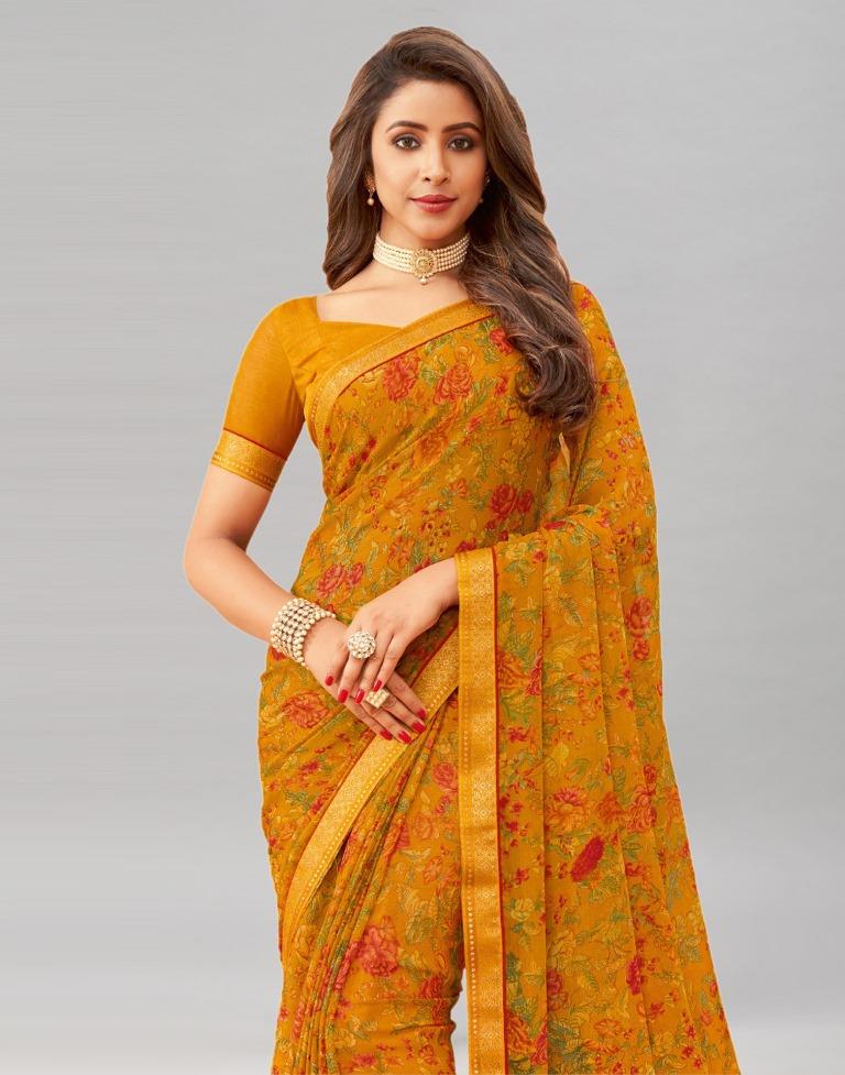 Aarna Floral Printed Chiffon Saree with Lace Border