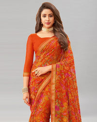 Aarna Floral Printed Chiffon Saree with Lace Border