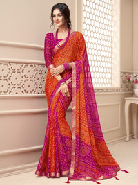 Ishani Bandhani Printed Chiffon Saree with Lace Border