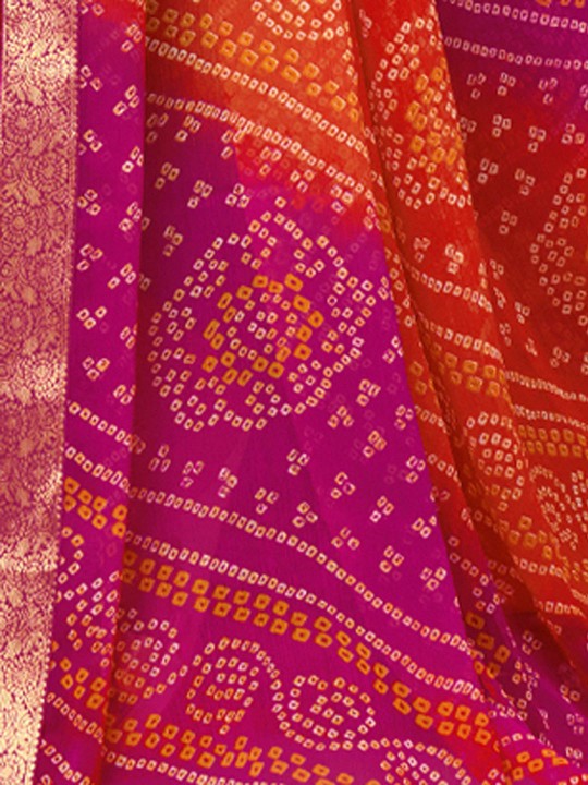 Ishani Bandhani Printed Chiffon Saree with Lace Border