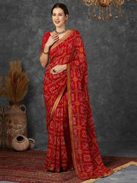 Ishani Bandhani Printed Chiffon Saree with Lace Border