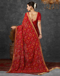 Ishani Bandhani Printed Chiffon Saree with Lace Border