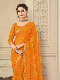 Ishani Bandhani Printed Chiffon Saree with Lace Border