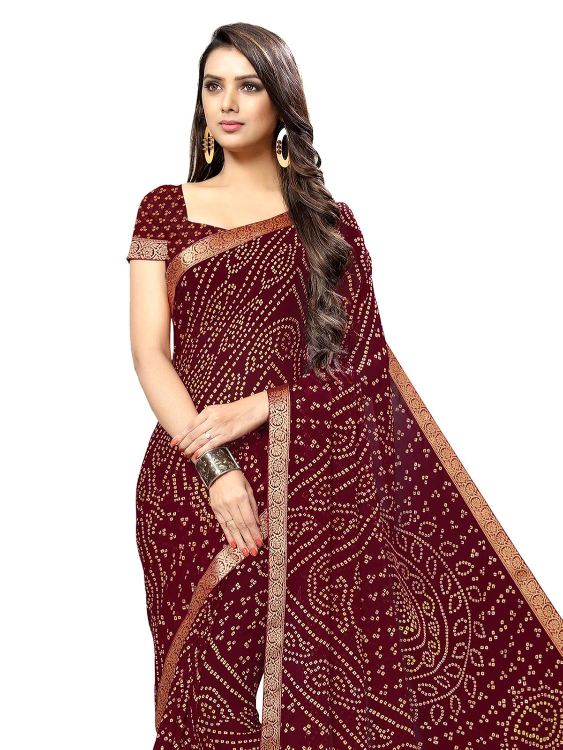 Ishani Bandhani Printed Chiffon Saree with Lace Border